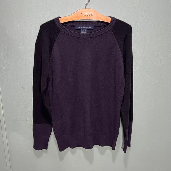 French Connection Black Colorblock Raglan Sweater Size Large - Picture 1 of 8